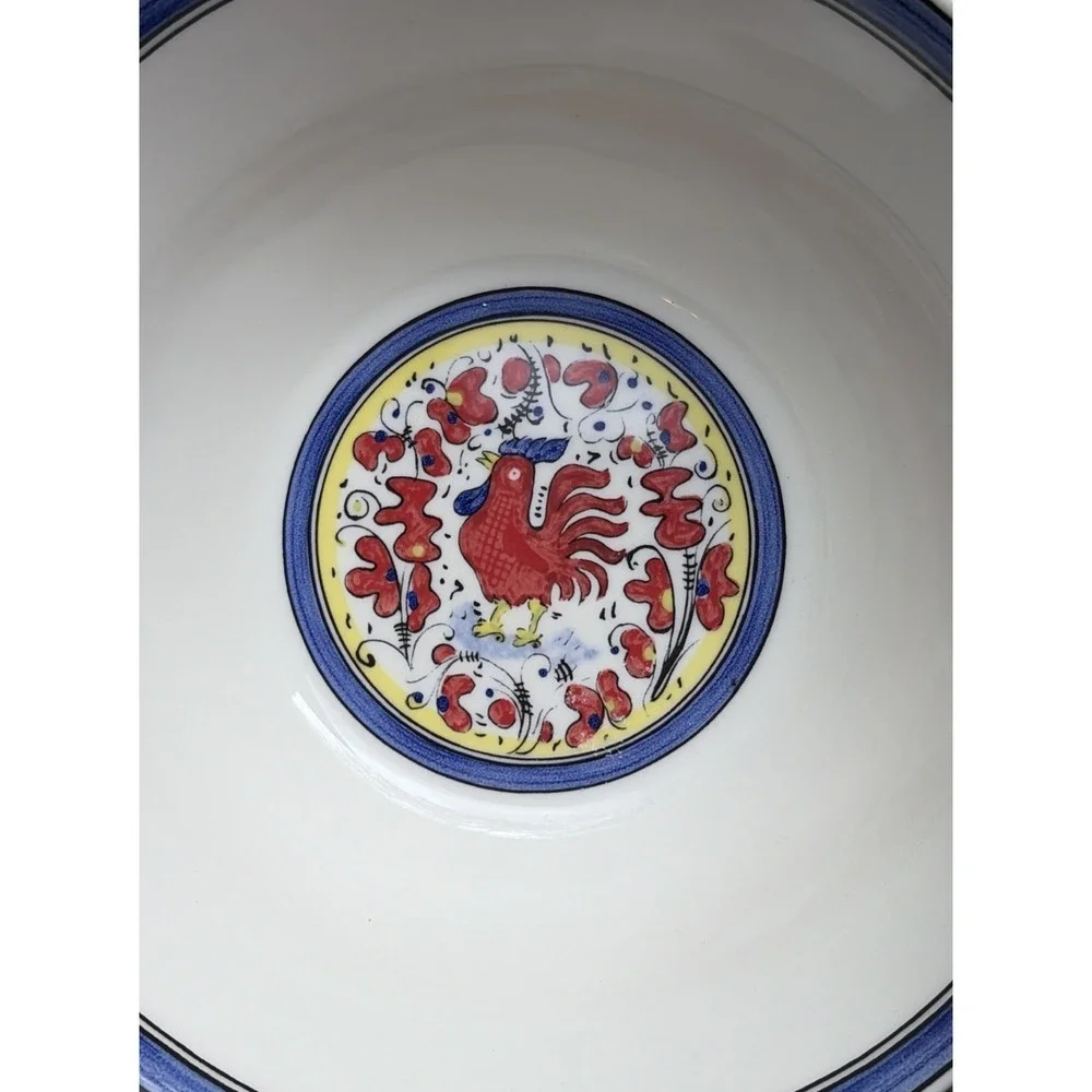 Vintage Made in Portugal Ceramic Blue Red Rooster Serving Bowl‎ Farmhouse 9